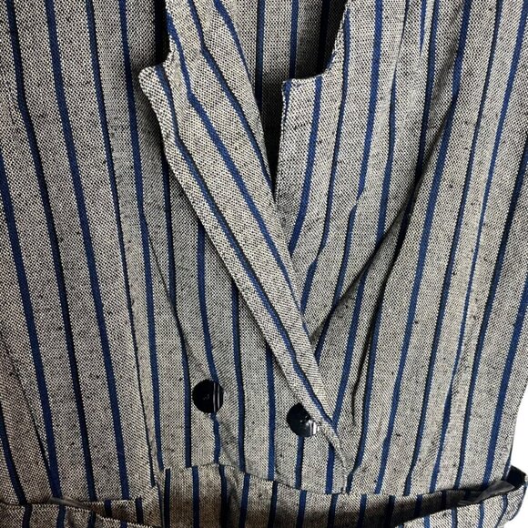 Numero Uno Size M Long Sleeve Belted Shirt Dress Gray Tweed Blue Stripe Academia - Picture 3 of 7